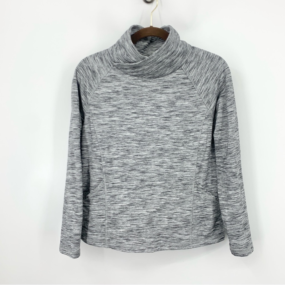 LL Bean Women Size Small Pullover Funnel‎ Neck Top Sweatshirt Gray Stretch
